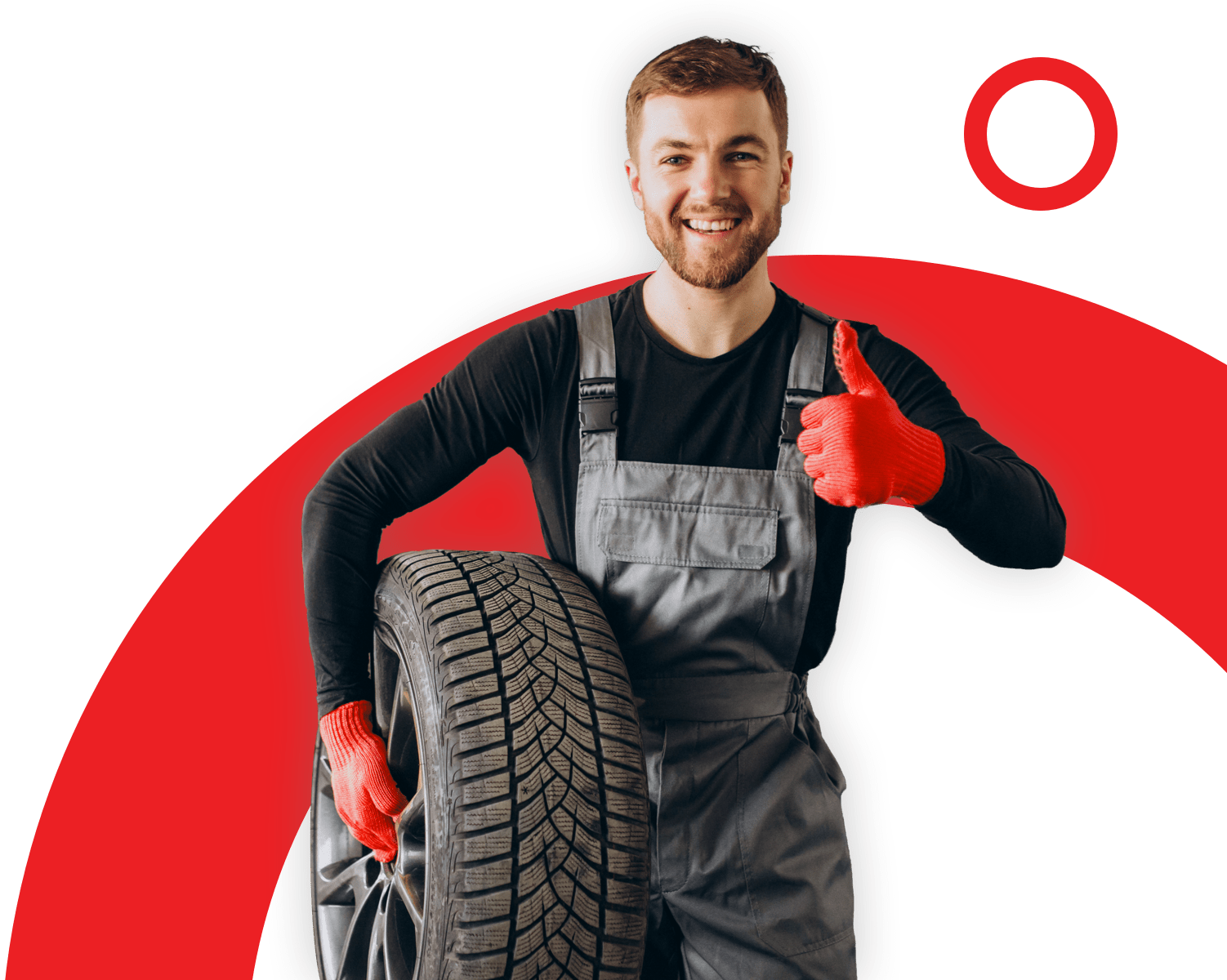 mécanicien qui tient un pneu